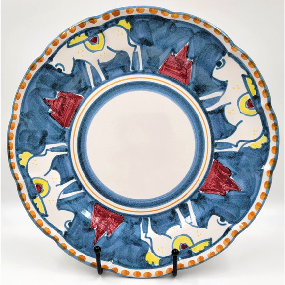 Amalfi Collection Italy Hand Painted Majolica Plate Blue Yellow Horse Design - Picture 4 of 6